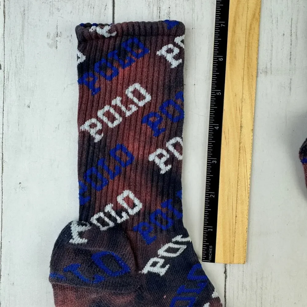 POLO Ralph Lauren All Over Logo Spell-out Tie-Dye Crew Socks Unisex - Picture 6 of 10